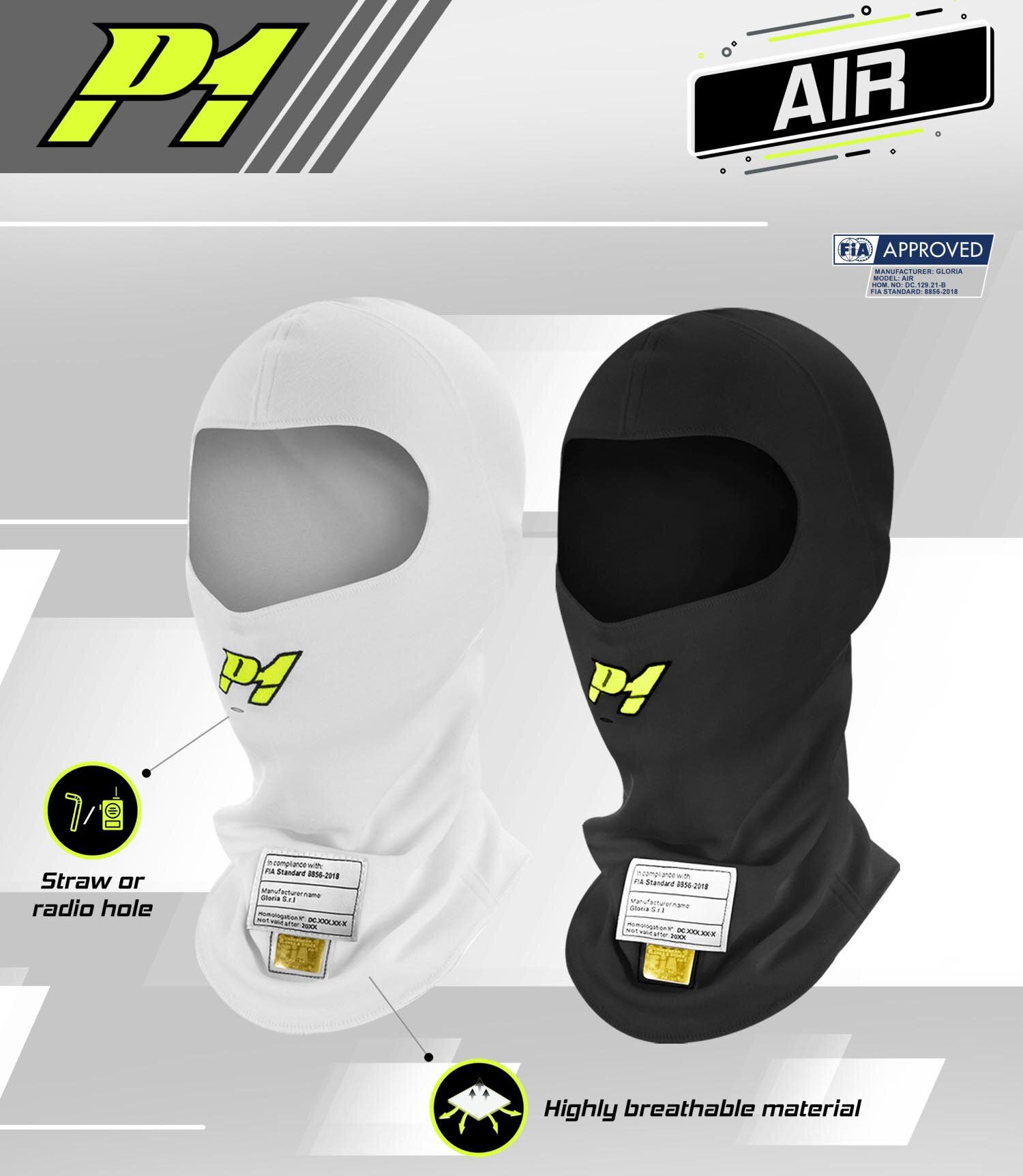 P1 Advanced Racewear Nomex Balaclava AIR wit